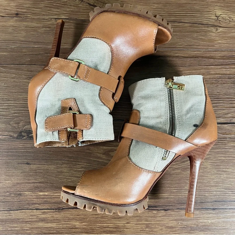 TORY‎ BURCH “Oren” Heels Peep Toe Shoes Women’s Size 7.5 Leather